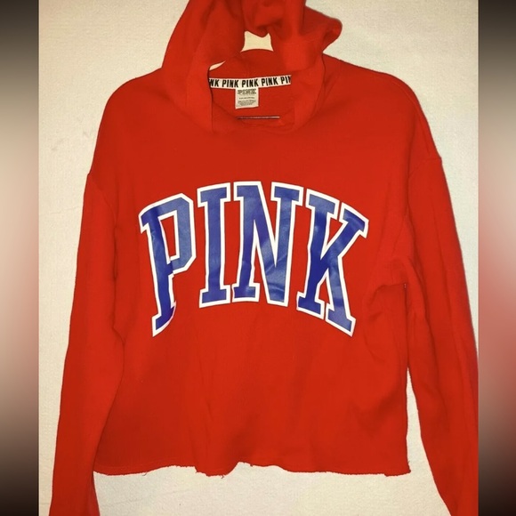 WOMENS VS PINK CROPPED RAW HEM LOGO PULLOVER HOODIE SIZE MEDIUM - Picture 1 of 7